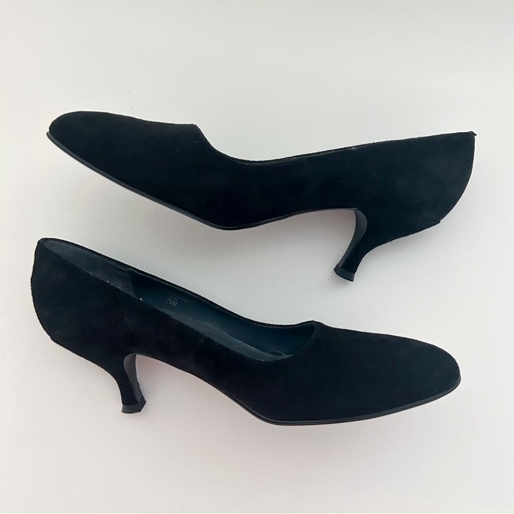 Ann Marino Black Suede Leather Round Toe Kitten Heel Mary Jane Pumps High heels - Picture 4 of 8